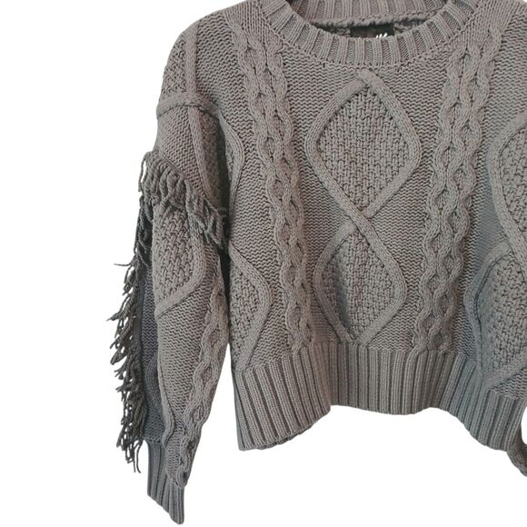 NWT $118 ANTHROPOLOGIE  LINE & DOT Charcoal GrayCable Knit Sweater Fringe Small - Picture 5 of 13